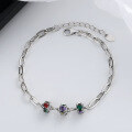 wholesale S925 Sterling Silver Minimalist Rainbow Square Zircon Dice Bracelet Trendy Versatile Fashion Ins Style Accessory-0-0