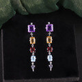 wholesale S925 Sterling Silver Inlaid with Natural Topaz Crystal Earrings, Colored Gemstone Earrings, New Women's Medium-Long Style-0-0