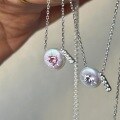 wholesale 925 Sterling Silver Natural Baroque Button Pearl Heart Pink Diamond Starlight Necklace Vintage Fairy Pink Purple Collarbone Chain-0-1