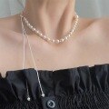 wholesale S925 sterling silver drawn stretch natural freshwater pearl broken silver necklace for women, small and unique heavy-duty choker-0-0