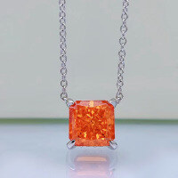 wholesale S925 silver jewelry Hot Heart Necklace for Women with Padparadscha High Carbon Diamond 8*8 Square Pendant-Red>925 silver