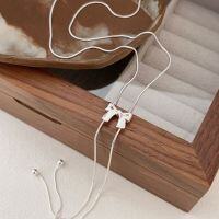 wholesale S925 Sterling Silver Bow Adjustable Necklace for Women, Japanese and Korean New Minimalist Fashion Sweater Chain with a Premium Feel-Sterling silver