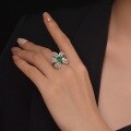 wholesale Sterling Silver New Bowknot 1ct 5*7 Emerald Lab Grown with Luxuriously Paved Diamond Ring-0-1