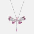 wholesale S925 silver cross-border hot-selling dragonfly-shaped light pink high-carbon diamond pendant fully set with colored diamonds, a unique European and American-style collarbone necklace-0-4
