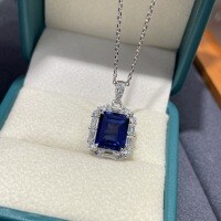 Metal, Lab-Created 4ct Sapphire Princess Cut Drop Earrings for Women-4-carat cultured sapphire pendant necklace  S925 sterling silver plated with gold