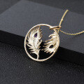 wholesale S925 Silver Designer High-End Gold Plated Pendant Feather Unique Design Natural Amethyst Necklace Pendant-0-3