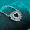 S925 Sterling Silver Full Moissanite Women's Necklace, Heart-Shaped Simple Hollow Pendant Collarbone Chain-0-1