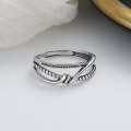 wholesale S925 Sterling Silver Mixed Weave Twisted Line Geometric Irregular Ring Minimalist Retro Niche Index Finger Ring-0-3