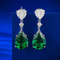 wholesale Metal Material: New European and American High Carbon Diamond Pear Drop 10*14 Green Diamond Earrings Ear Studs Women Cross-Border Style-0-2