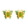 wholesale Gold-plated 925 silver with certificate new Chinese-style palace earrings cloisonné enamel butterfly inlaid with Hetian jade ear studs-0-4