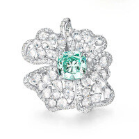 wholesale 925 Silver Gold-Plated Ring with High Carbon Diamonds, Paraiba, and Aquamarine Extravagant Floral Evening Jewelry for Women-Paraiba color  120 catties or less US size 7 (Hong Kong size 14-15 EU size 55) Ring length approximately 55mm