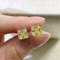 wholesale 925 Silver High Carbon Diamond Stud Earrings Bright Yellow Minimalist Ins Princess Cut 6*6mm Ice Flower Cut Earrings for Women-0-3