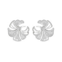 wholesale S925 Sterling Silver 475 Korean Version Minimalist Hollow Design Light Luxury Diamond-Inlaid Ginkgo Leaf Earrings for Women-White gold [with silicone earplugs] > 925 silver