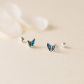 wholesale 999 Silver Exquisite, Simple, Small and Cute Forest-style Blue Butterfly Thread Earrings M06204-0-3