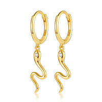 wholesale S925 Sterling Silver Small Animal Snake Hoop Earrings, Unique and Minimalist Style with Small Diamond Accents, Snake Ear Studs-Gold & 925 silver earrings