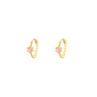 wholesale S925 Sterling Silver Geometric Ear Cuffs With Colorful Zirconia, Exquisite And Minimalist-E4022-Pink Zirconium 925 Silver
