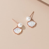 wholesale S925 Sterling Silver Fresh and Sweet Ins Style Small and Unique Design Fan-shaped Beaded Earrings M05784-Rose gold-pair 925 silver