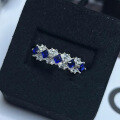 wholesale S925 silver new jewelry women's noble blue row of diamonds lab-created sapphire ring, elegant and versatile row ring-0-0