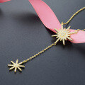 wholesale S925 Sterling Silver European and American Fashion Golden Eight-Pointed Star Unique Design Full Diamond Pendant Necklace Women's Layering Collarbone Chain-0-2