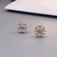 wholesale S925 Sterling Silver Fashion Diamond-inlaid Five-leaf Flower Ear Studs, Minimalist Niche Elegant High-end Earrings Gift for Best Friend-Five-leaf flower earrings 925 silver