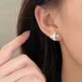 wholesale Sterling Silver S999 Inlaid Rhombus Stud Earrings for Women, Simple and Elegant, Fashionable and Versatile Earrings with a High-End Korean Style-0-1
