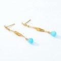 wholesale Silver Japanese Light Luxury Amazonite Lily of the Valley Long Drop Earrings, Mori Girl Style Geometric Floral Blue Dangle Earrings Wholesale-0-3