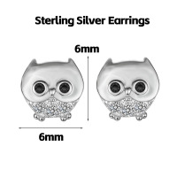 wholesale 925 Silver Cute Animal Pure Silver Stud Earrings Element Simple Minimalist Light Luxury Style Non-removable Earrings-Black-eyed Owl Sterling Silver Earrings