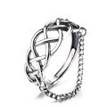 wholesale S925 Sterling Silver Retro Hollow-Out Woven Wrap Chain Fringe Ring, Edgy Euro-American Punk Style Hand Accessory-0-4