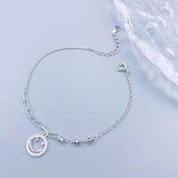 wholesale S925 Sterling Silver Fashion Crushed Silver Inlaid Diamond Smile Bracelet Minimalist Niche DesignVersatile Bead Hand Jewelry-Smiley Face Silver Bracelet 925 Silver