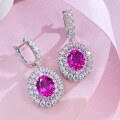 wholesale S925 Sterling Silver 8*10 Oval Rubellite Earrings for Women Fashion Colored Gemstone Earrings Wholesale-0-2