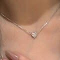 wholesale S925 Sterling Silver Exquisite Age-Defying Heart Pendant Single High-Carbon Diamond Necklace, Versatile High-End Minimalist Jewelry Women's Collarbone Chain-0-2
