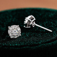 S925 Silver Moissanite Stud Earrings Hip-Hop Unisex Cross-border Supply-Set with moissanite - Gold  925 Silver