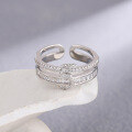 wholesale S925 Silver Zircon Double Layer Number 5 Minimalist Adjustable Open Ring-0-1