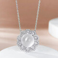 wholesale S925 Silver New Necklace Inlaid with Natural Water Foam Jade High Ice 10mm Cabochon Chalcedony Pendant, Hot Selling Live Broadcast Distribution-0-0