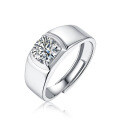 925 Sterling Silver Moissanite Men's Open Ring, Classic 1-Carat Minimalist Style-0-3