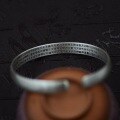 wholesale 999 Silver Lotus Sutra Pure Silver Bracelet Vintage Open-End Design for Women, Engraved Gift for Mom or Girlfriend-0-3