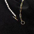wholesale S925 silver pearl necklace short vintage style thick chain Korean version women's beaded choker D8633-0-3