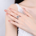 Sterling Silver Moissanite Classic Six-Prong Adjustable Open Ring-0-2