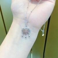 wholesale Maker S925 Sterling Silver & Copper Coin Ruyi Lock Minimalist Pendant Necklace for Women, Small and Trendy, Versatile Collarbone Chain, Birthday Gift-Pure Silver Copper Coin Peace Lock Necklace>Pure Silver