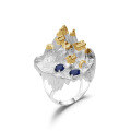 wholesale S925 Silver Designer Chinese Style Exaggerated Ring, Shan Hai Jing Series Inlaid with Natural Gemstones-0-6