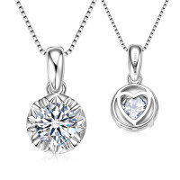 S925 Sterling Silver D Color Moissanite Fashion Pendant Necklace-Simple round diamond necklace [White Gold] 8mm  925 Silver