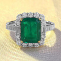 wholesale S925 Sterling Silver New 7*9mm Simulated Emerald Rectangular Ring for Women Fashion Euro-American Style-0-0