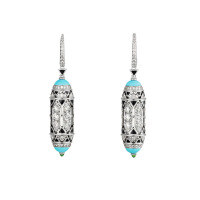 wholesale 925 Silver Gold-Plated High-Carbon Diamond-Inlaid Turquoise Enamel Art Deco Decorative Versatile Women's Earrings-Blue pine 925 silver