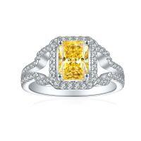 wholesale S925 Sterling Silver European and American Fashion 15ct Gemstone Colored Gem Ring with High-End 6*8 Square Diamond Flame Ice Flower Cut-Fireworks G-14 Medium Yellow US Size 8#