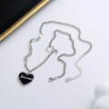 wholesale S925 Sterling Silver Vintage Black Heart-shaped Letter Necklace French Hepburn Style Versatile Collarbone Chain-0-2