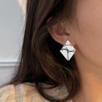 wholesale S925 Sterling Silver Geometric Rhombus Earrings for Women, Exaggerated Asymmetrical Hip-Hop Drop Earrings with Elaborate Design-Sterling silver