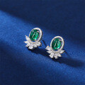 wholesale S925 Sterling Silver 24 New Style Emerald Gemstone Plain Stud Earrings for Women with Zircon, Minimalist and Light Luxury High-End Accessories-0-1