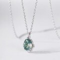 wholesale S925 Silver European and American Style Moss Pendant Collarbone Necklace with Moss Agate Pendant, Fashionable and High-End Cross-Border Hot Item-0-4