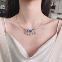 wholesale S925 silver antique ethnic style resin enamel curved tube koi lucky fish pendant DIY accessory-147PM/single pendant about 14.8g