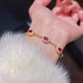 wholesale S925 silver jewelry-style New Year's ruby ribbon tourmaline elastic bracelet, palace-style good luck design-0-2
